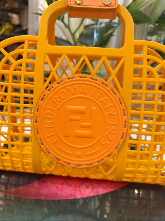 Fendi Yellow-Orange Lattice Logo Tote